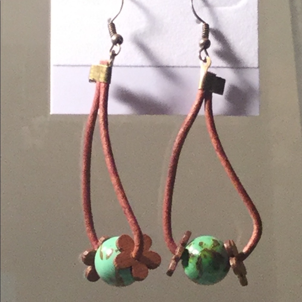 Leather Earrings with Brass Hardware - Picture 2 of 5